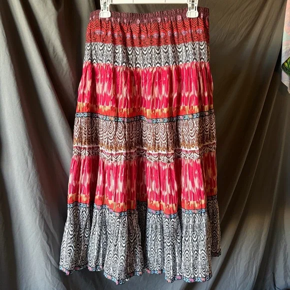 ELEMENTZ Patterned Maxi Skirt Ribbon Detail 100% Cotton Boho Eclectic MEDIUM - Picture 2 of 7